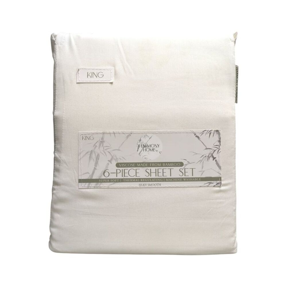 Harmony Home 6-Piece Sheet Set, Viscoise Made from Bamboo, King - White